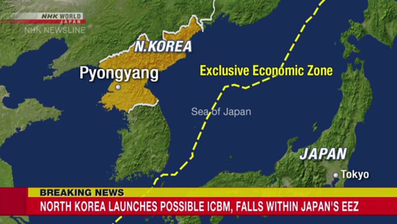 North Korea launches possible ICBM, falls within Japan's EEZ