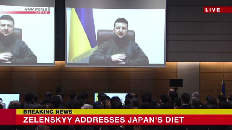 Zelenskyy becomes first foreign leader to virtually address Japan's Diet