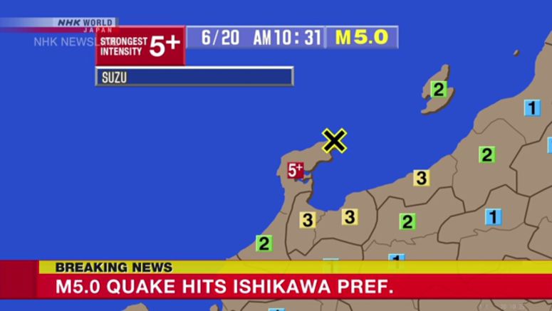 M5.0 quake hits Ishikawa Prefecture