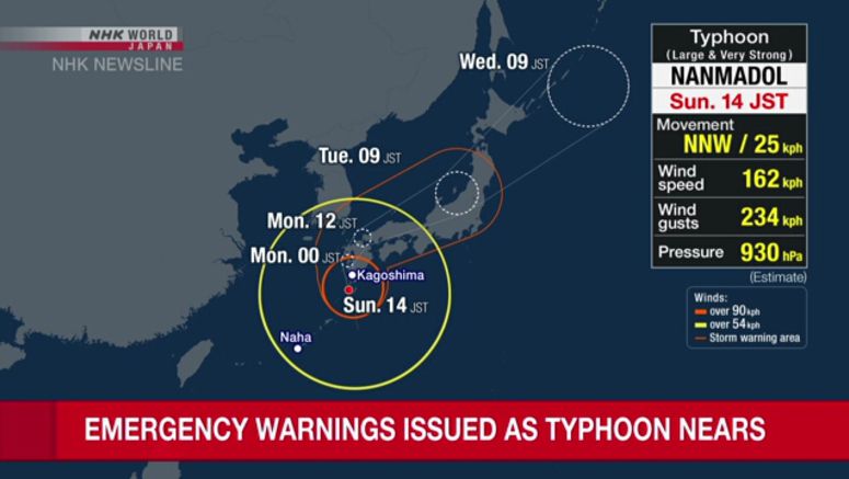 Typhoon Nanmadol brings heavy rain to southwestern Japan