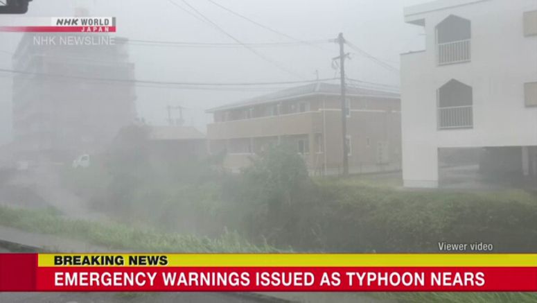 Typhoon bringing heavy rain to southwestern Japan, emergency warnings in place