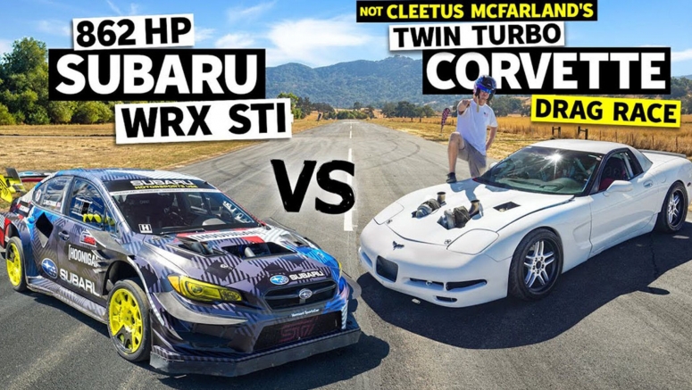 Twin Turbo Corvette C5 Stands No Chance Against The Gymkhana 11 Subaru WRX STI, Right?
